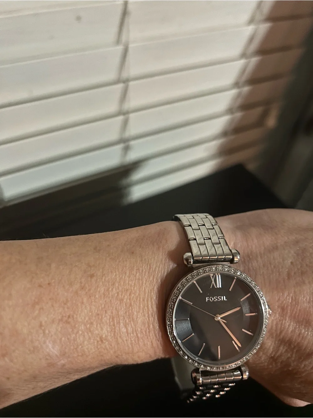 Fossil Silver and Black Women's Crystal-Trim Bracelet Watch